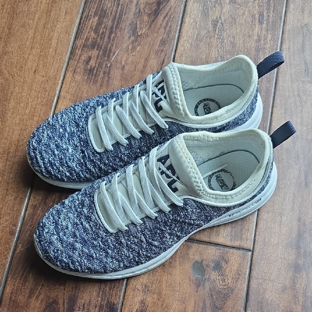 APL Womens Black and White Knit Athletic Shoes
